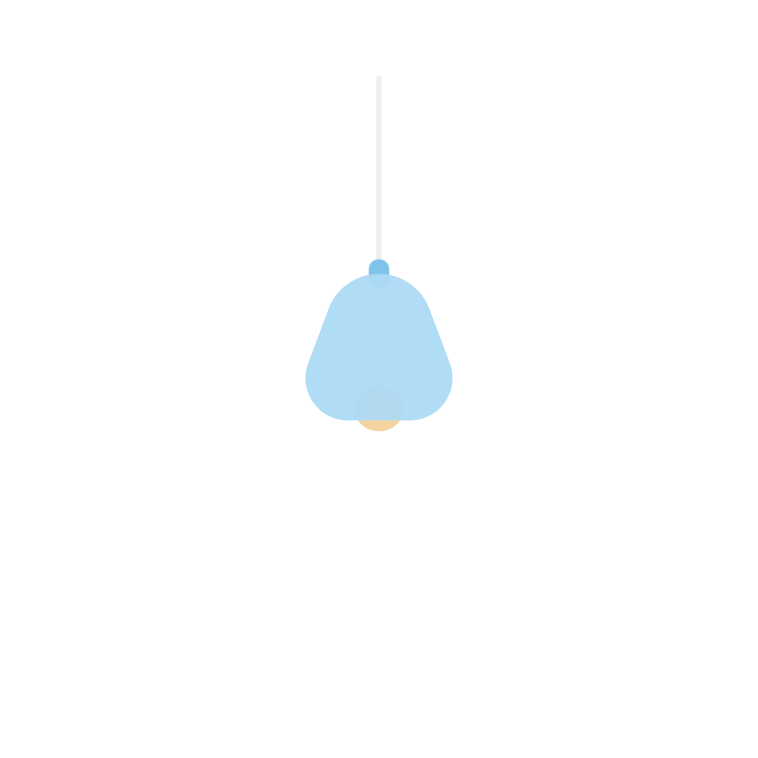 Cartoon depiction of a hanging light with blue lamp shade, commonly found in a bar or kitchen setting.